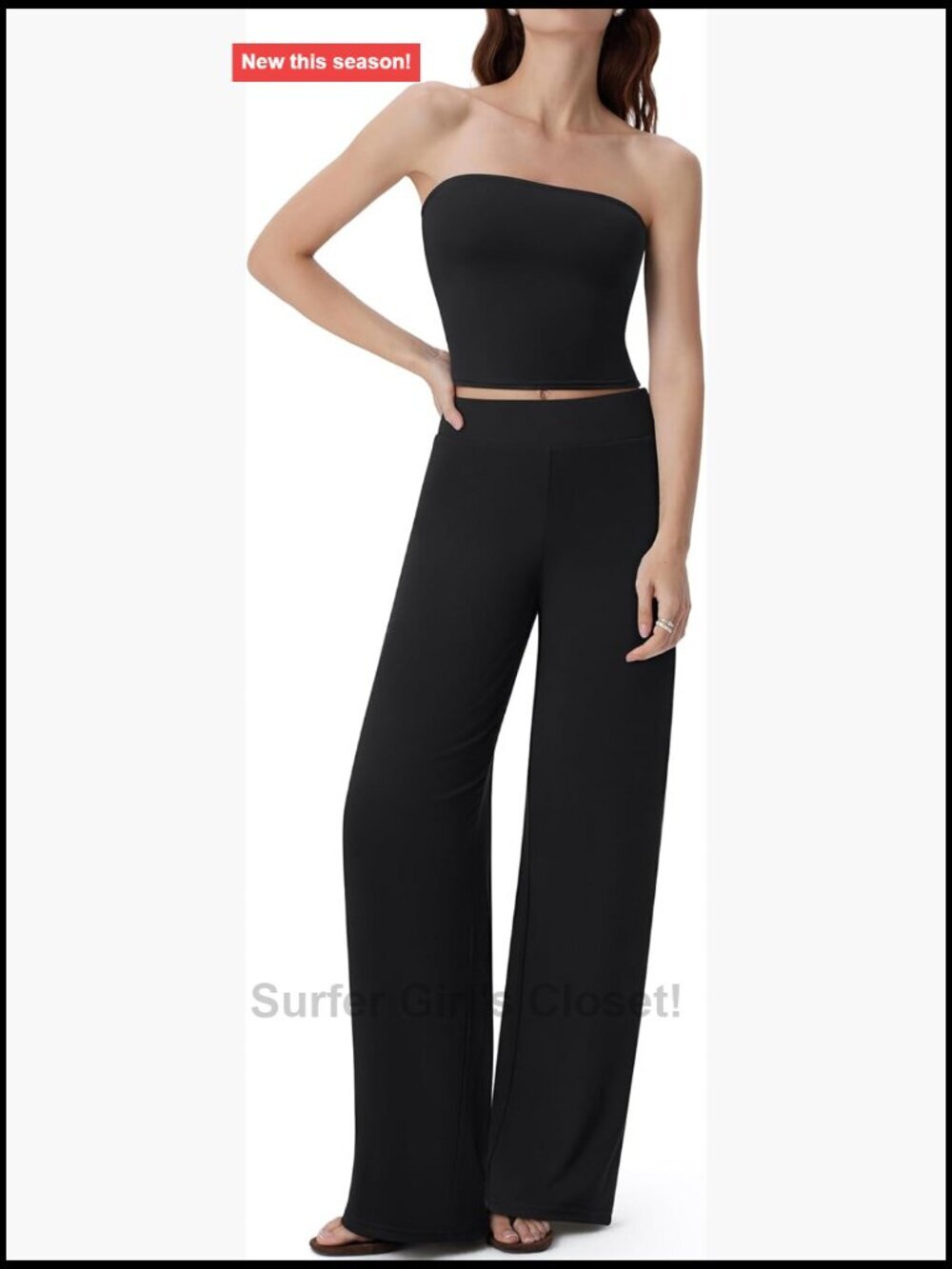 2 Piece Lounge Set Tube Top Wide Leg Pants Matching Sets Vacation Outfits